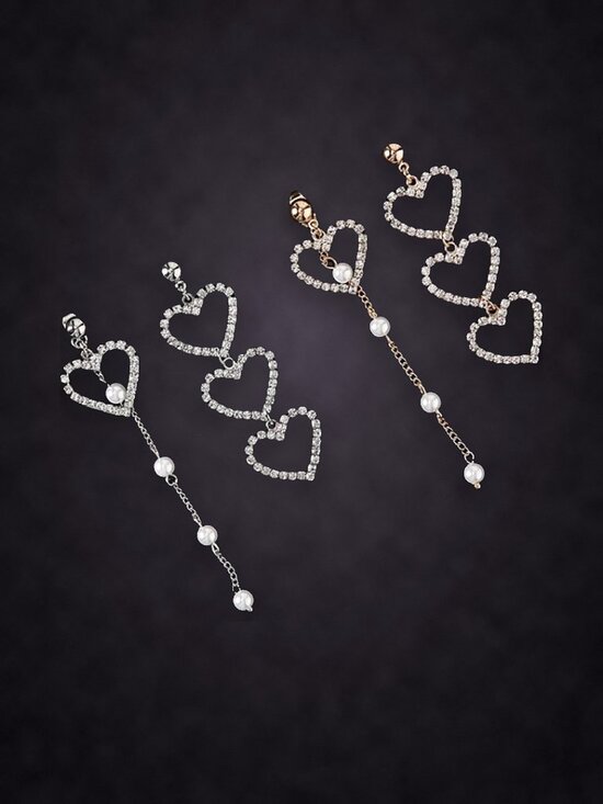 Jewelry - Asymmetrical Rhinestone Open Heart Drop Earrings, Choose Silver or Gold Tone NWT